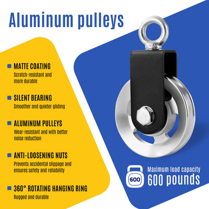 wantiekid Upgraded 90mm Aluminum Alloy Cable Pulley Wheel for Home Gym System, Heavy Duty with 600 LBS Max Load, Compatible with LAT Pulldown, Tricep Pushdown and Cable Machine Exercises（Two Package）