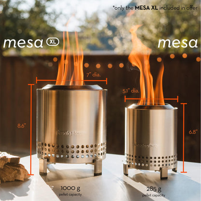 Solo Stove Mesa XL Tabletop Fire Pit with Stand | Low Smoke Outdoor Table Top Fire Pit | Fueled by Pellets or Wood, Stainless Steel, With Travel Bag, H: 21.8 x D: 17.8cm, 1 kg, Water