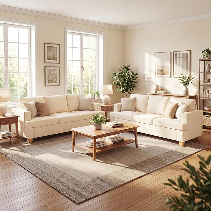 YOUDENOVA 2 Piece Set Comfy Sofa Couch, 2 3-Seater Sofa