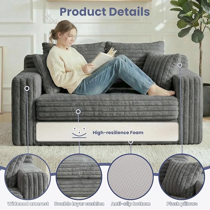3-in-1 Convertible Sofa Bed: Boneless Loveseat Sleeper & Folding Couch Bed