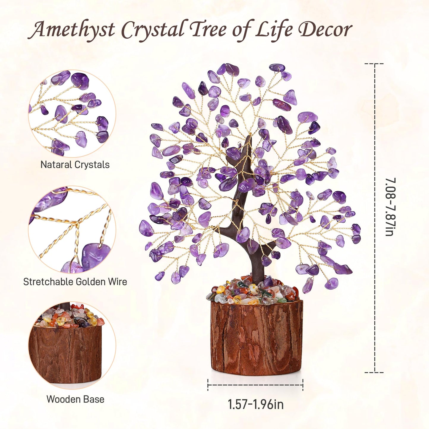 QINJIEJIE Amethyst Crystal Tree of Life Decor Healing Crystals Positive Energy Gemstones Money Tree Purple Decor Room Office Desk Accessories Spiritual Purple Gifts for Women