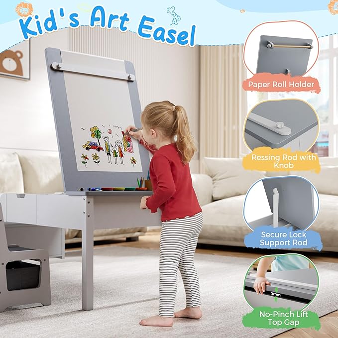5-in-1 Kids Art Table and Chairs, Toddler Table and Chair Set, Craft Play Desk