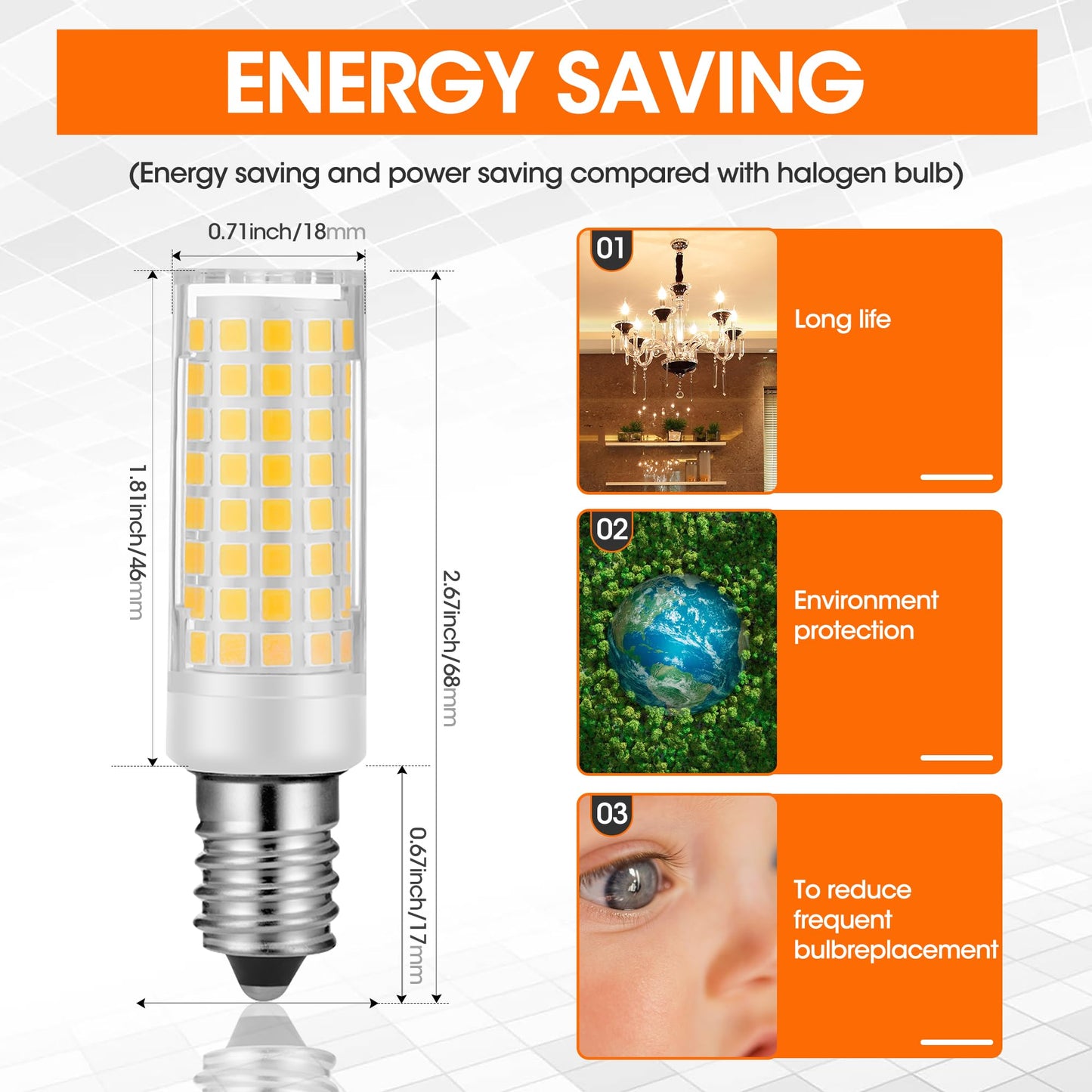 X-Molin E14 LED Refrigerator Light - Bulbs for Sewing Machines, Hood Hoods, Salt Stone lamp, Salt Crystal lamp-E14 Freezer LED Lamp, 500 Lumen AC110V-130V- 2Pack (3000K Warm White)