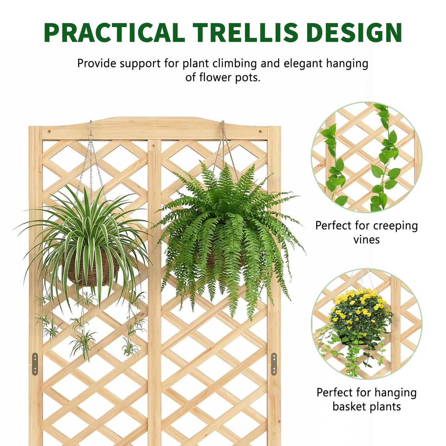 UrGROWA Wooden Raised Garden Bed with Trellis, Freestanding Planter Box with Drainage for Vines Climbing Plants Flowers Herbs, Elevated Gardening Planter for Backyard Balcony Patio