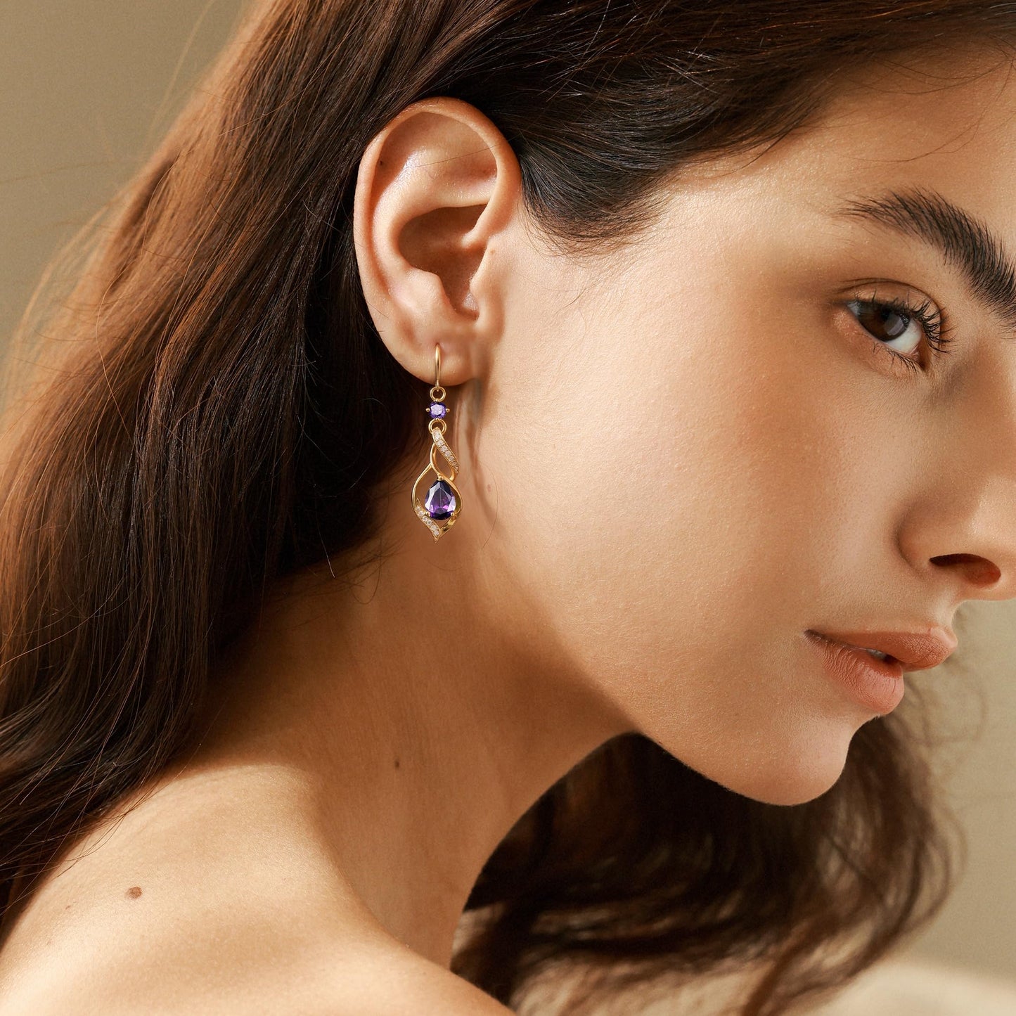 FANCIME 14K Gold Plated February Birthstone Dangle Earrings for Women Teardrop Amethyst Earrings S925 Sterling Silver infinity Love Birthday Gifts for Mom Women