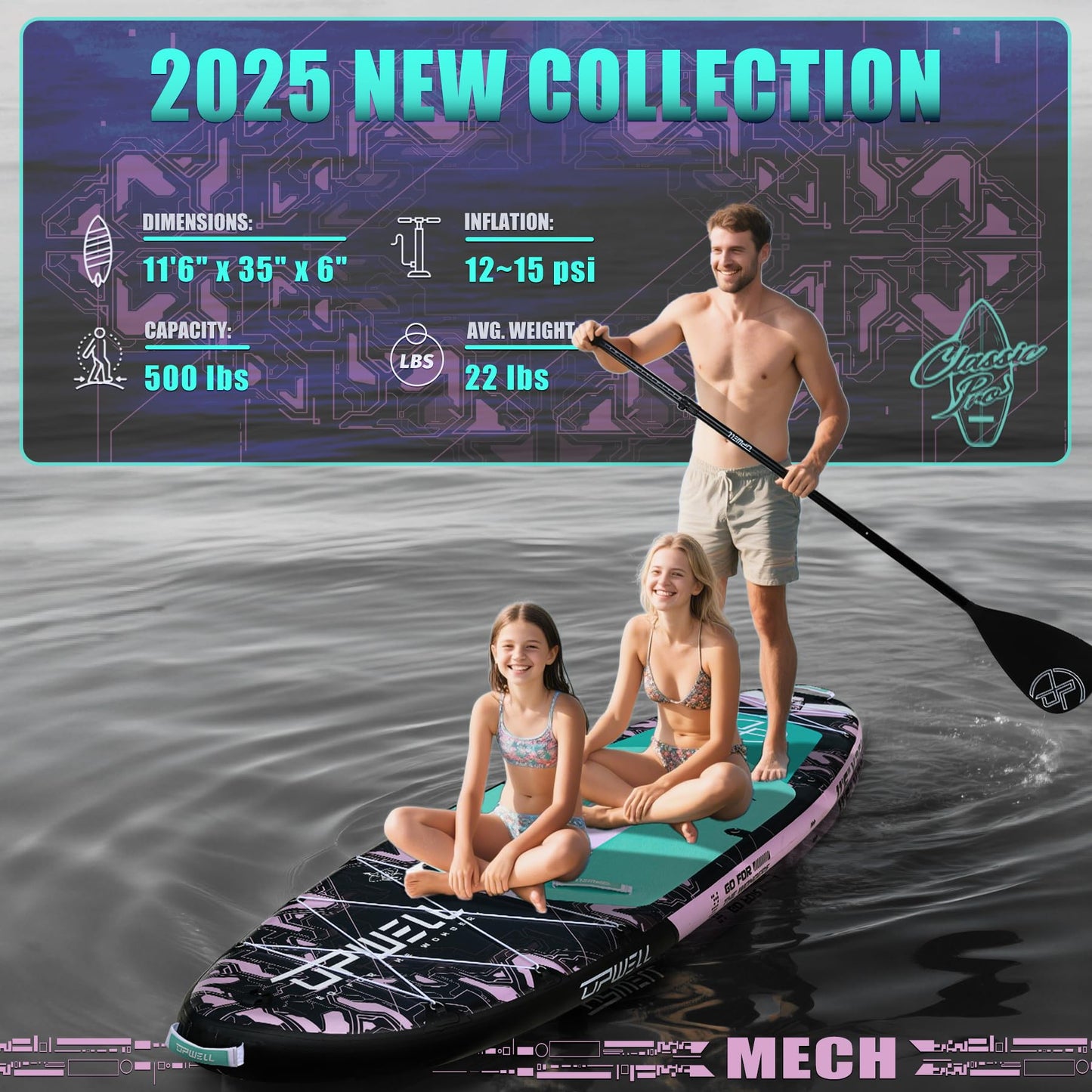 UPWELL 11'6"×35" Extra Wide Inflatable Paddle Board, Stand Up Paddle Board, Sup Paddle Boards for Adults, Mech Pink