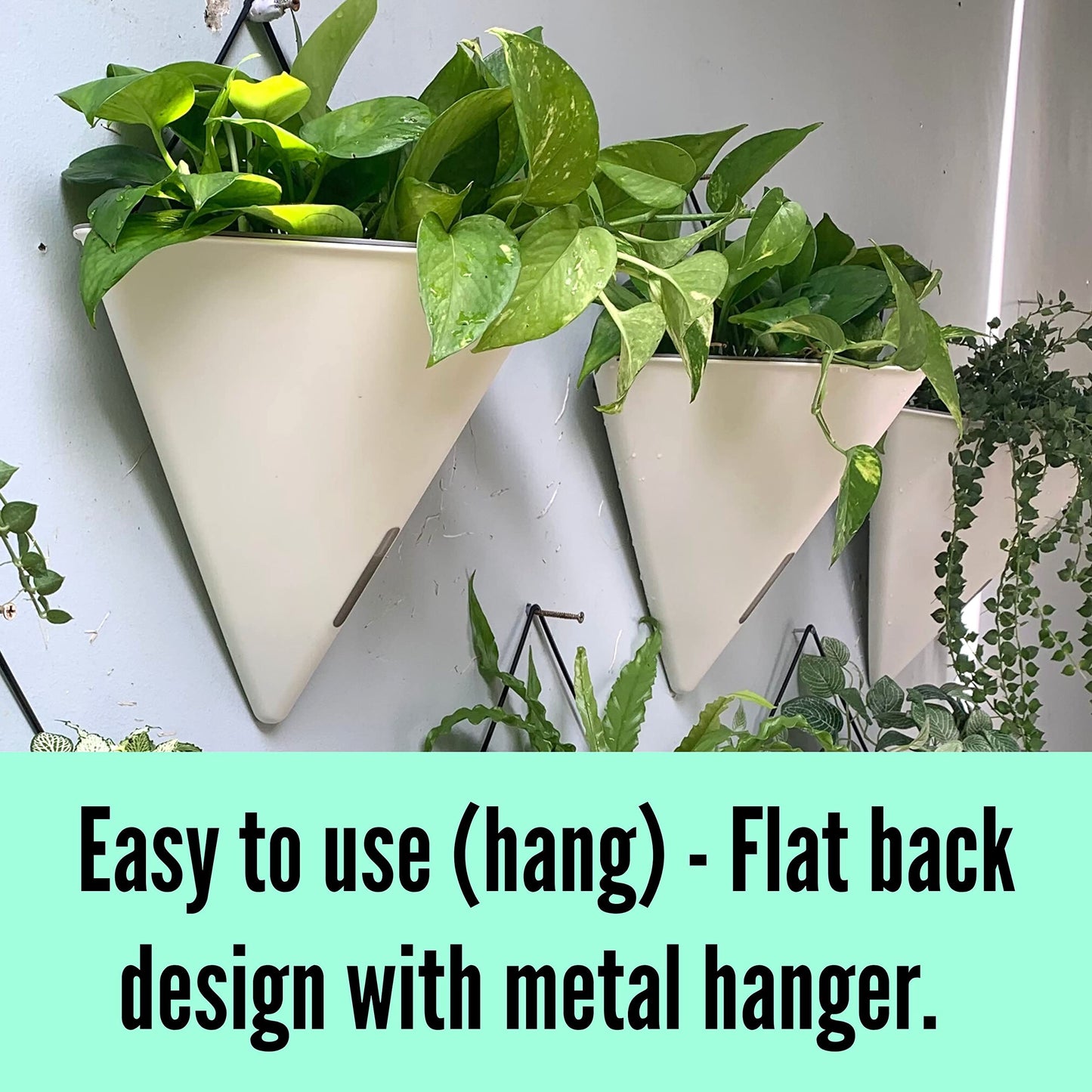 LaLaGreen Wall Planters for Indoor Plants - 4 Pack, 12 Inch Large Self Watering White Geometric Hanging Flower Vase Vessel with Metal Hanger, Modern Stylish Wall Mounted Succulent Pot Holder Decor