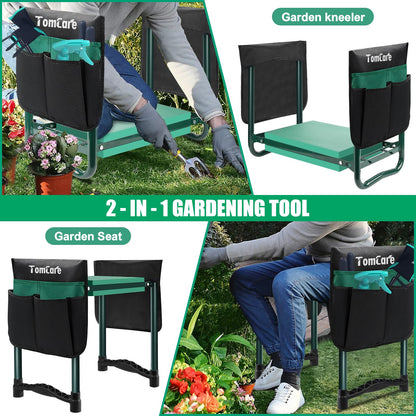 TomCare Garden Kneeler and Seat 10.64” Wider Larger Soft Kneeling Pad Garden Bench with 2 Large Tool Pouches Heavy Duty Garden Stool Foldable Tools Gardening Gifts for Women Men Gardeners