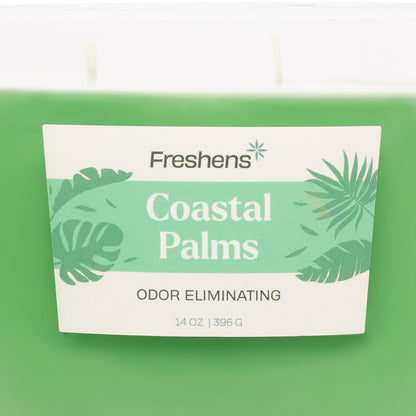 Carolina Freshens Coastal Palms Odor Eliminating Highly Fragranced Candle for Home Scented, Eliminates 90% of Pet, Smoke, Food and Other Smells Quickly, 2 Wick, 14 oz - Made in the USA