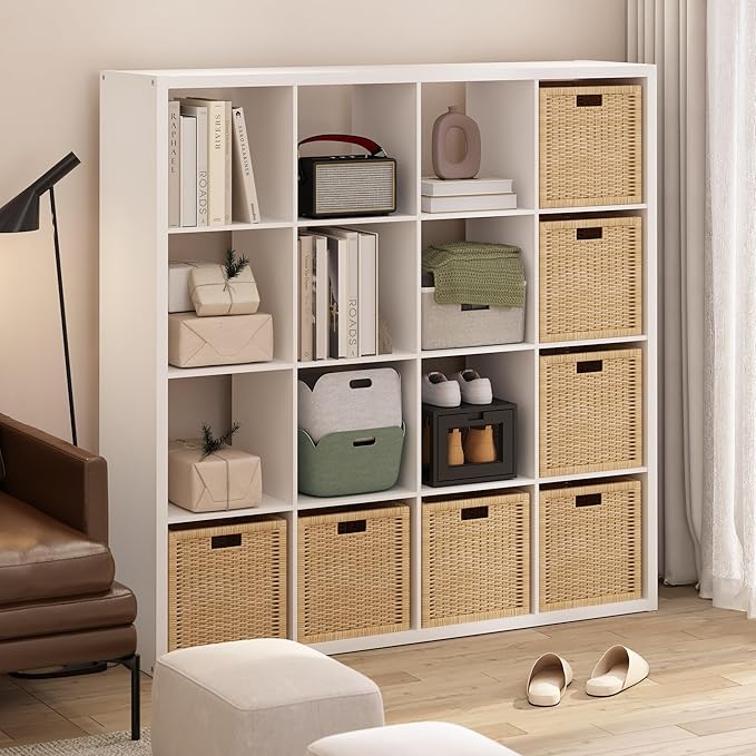 Furinno Cubicle Book Shelf, 16-Cube Bookshelf, Extra Thick Frame Reversible