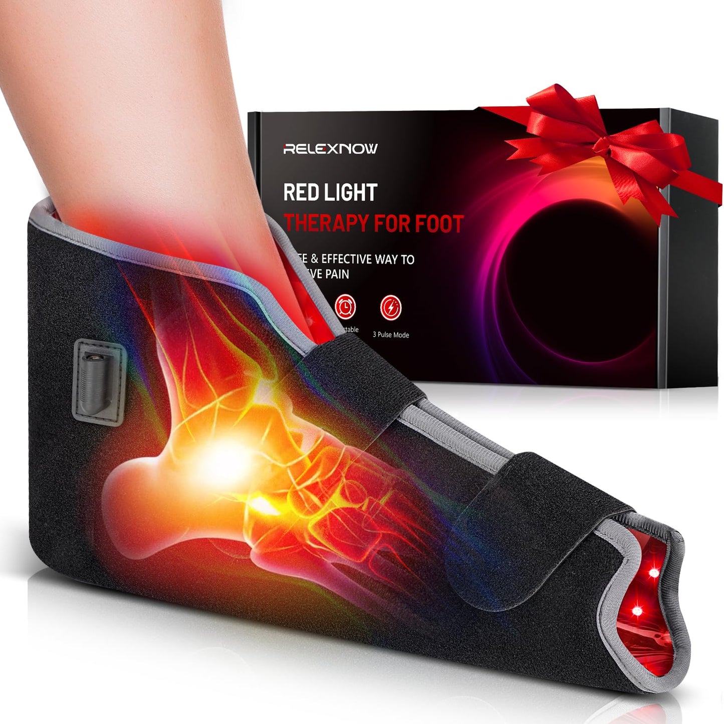 RELEXNOW Red Light Therapy for Foot Ankle FSA/HSA Eligible, 102 LEDs Near Infrared Therapy Wrap for Feet with Timer (Black)