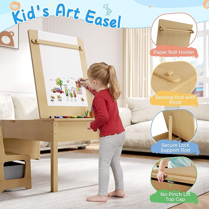 5-in-1 Kids Art Table and Chairs, Toddler Table and Chair Set, Craft Play Desk