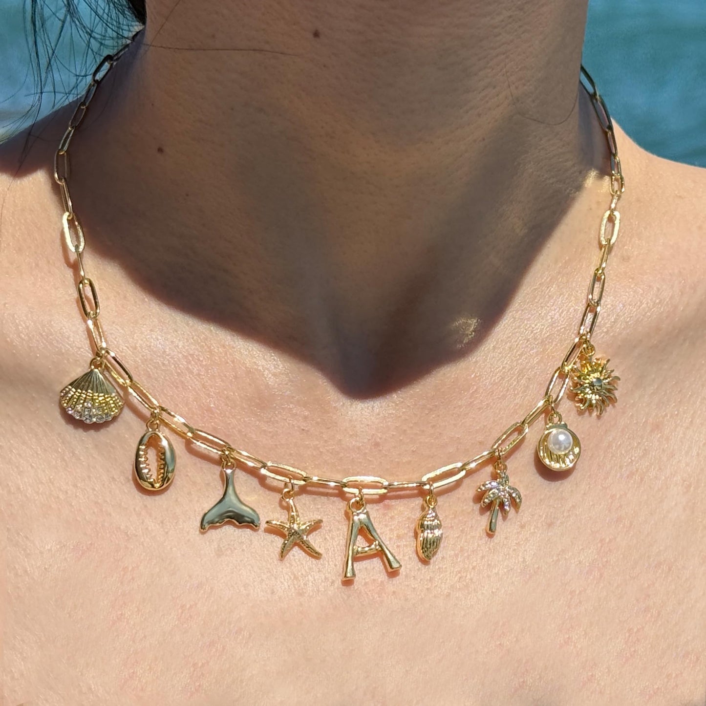 JALZEMPL Initial Charm Necklaces For Women Shell Letter Paperclip Chain Seashell Starfish Beach Summer Pendant Boho Surfer 14K Gold Plated Jewelry Gift (P)
