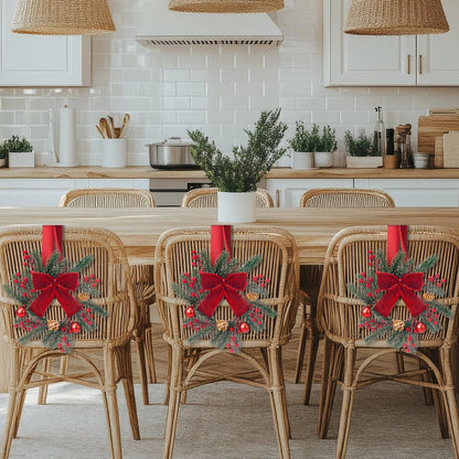 Maysing 6 Pcs 9.8" Small Christmas Wreath with Ribbon Mini Kitchen Cabinet Wreath Christmas Berry Pine Bow Decorations for Xmas Chair Back, Front Door, Window, Wall Farmhouse Decor(Red,Classic)