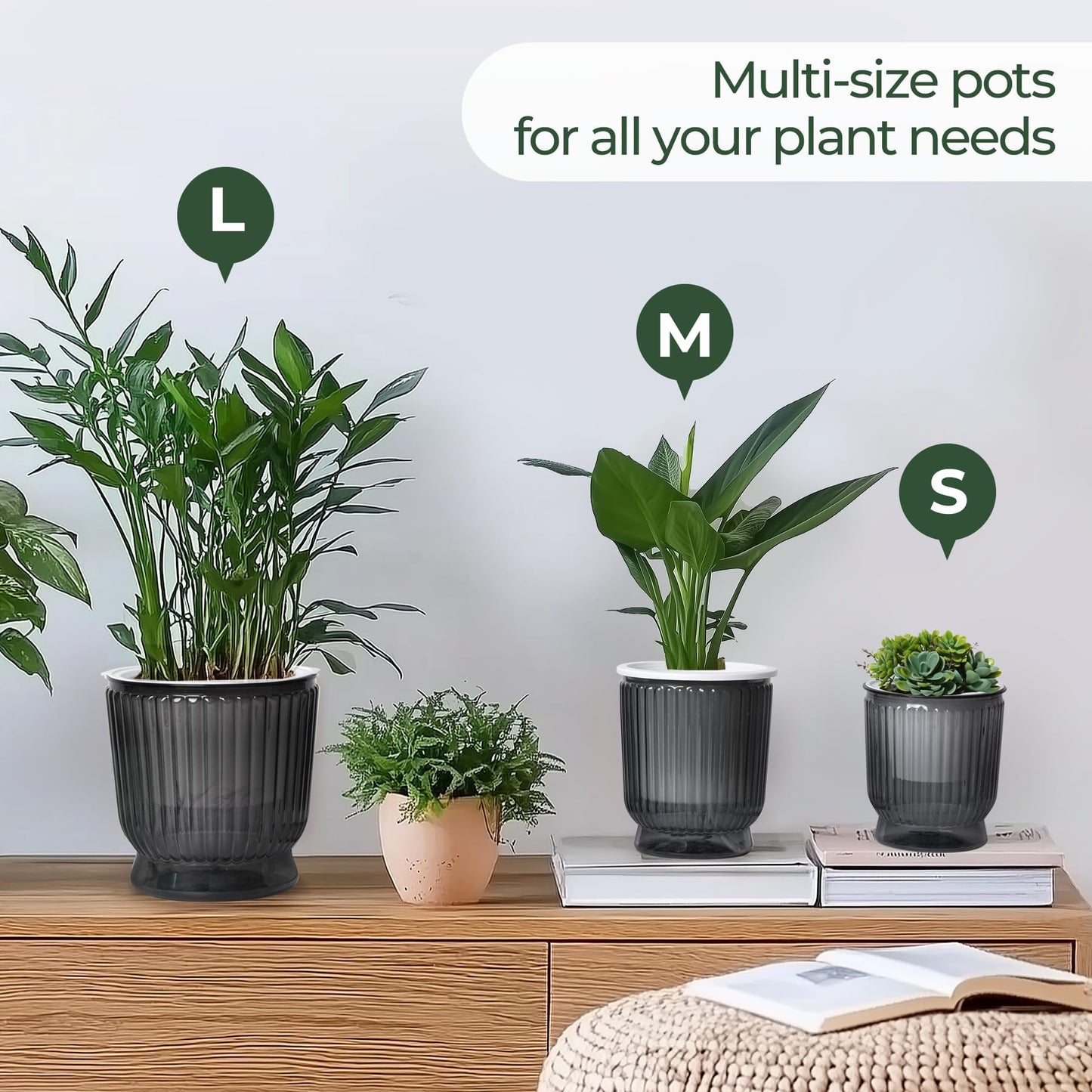 T4U 4.8 Inch Self Watering Plant Pot, 4 Pack Self Watering Pots, Self Watering Planter with Reservoir, Small Self Watering Pots for Indoor Plants, African Violets (4 Pack 4.8", Translucent Gray)