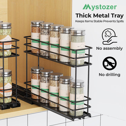 Pull Out Spice Rack Organizer for Cabinet, Slide Out Spice Racks, Easy to Install, 2.1''Wx10.35''Dx8.26''H, 3 Drawers 2 Tiers(Black)