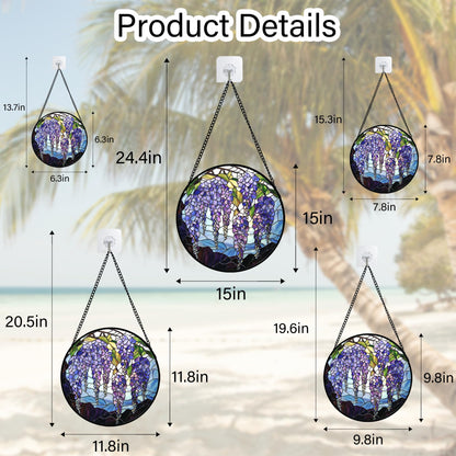 AMDERVEN Stained Glass Window Hanging, Wisteria Flower Sun Catcher for Door Home Decor Purple and Blue Suncatcher Christmas Mother's Day Birthday Gifts for Women Men Mom and Nana 9.8 in