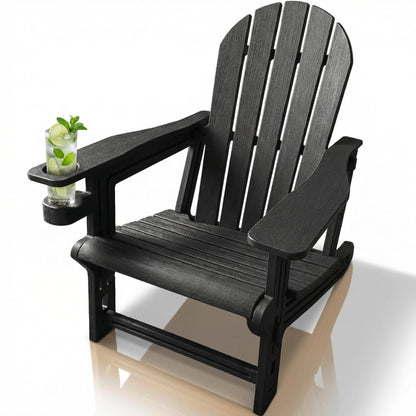 Adirondack Chair with Cup Holder,Tool-Free Assembly,No Screws Needed,All-Weather HDPE Plastic Outdoor Patio Chair,Wood-Grain Slatted Look,Easy to Take Apart for Storage,Fire Pit Chairs(Classic Black)
