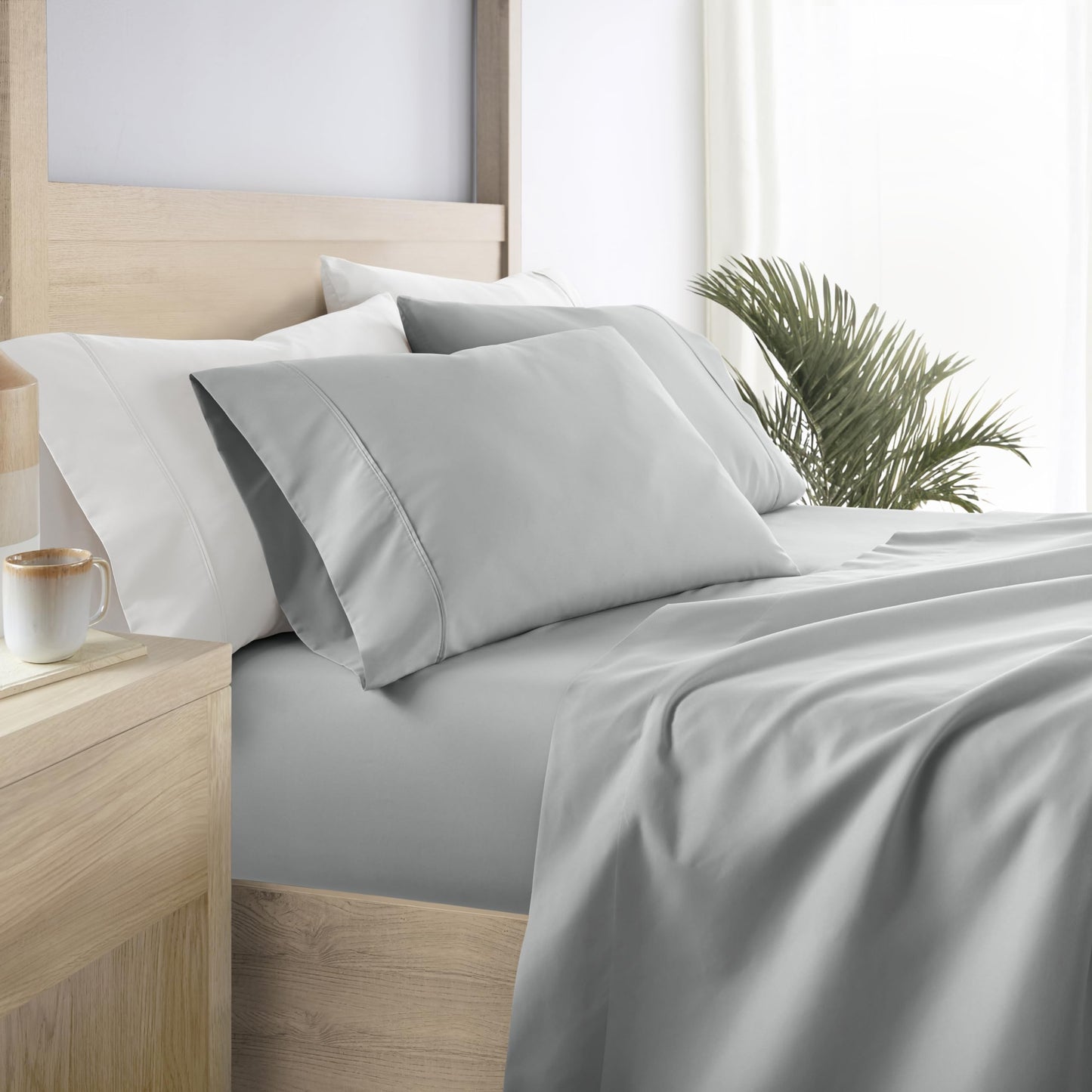 Linen Market Brushed Microfiber Queen Sheet Set 4 Piece – Oeko-TEX Certified Ultra Soft & Wrinkle-Free - 16" Deep Pocket Sheets - Easy Care Queen Size - Light Gray