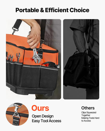 VEVOR Tool Bag, 19.1 Inch, 33-Pocket Portable Large Tool Box Organizer Storage, Toolbox with Water-Resistant Base, Zipper, Adjustable Shoulder Strap Toolbag, for Men Women Dad Husband Fathers Day