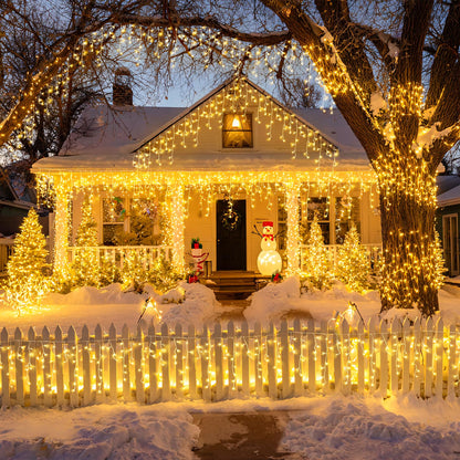 JMEXSUSS 38.8FT Icicle Lights for Outside, 400 LED Icicle Christmas Lights Outdoor Indoor Plug in, Warm White String Lights for Christmas House Patio Party Fireplace Holiday Decorations