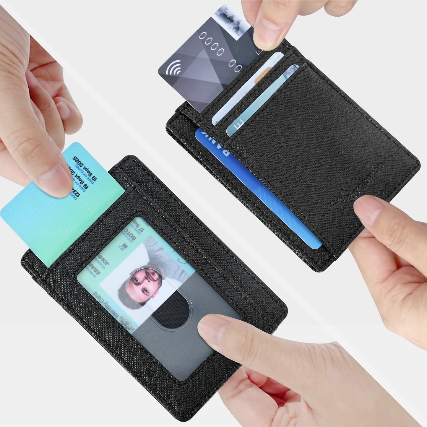 Travelambo Front Pocket Minimalist Leather Slim Wallet RFID Blocking Medium Size(Cross Black)