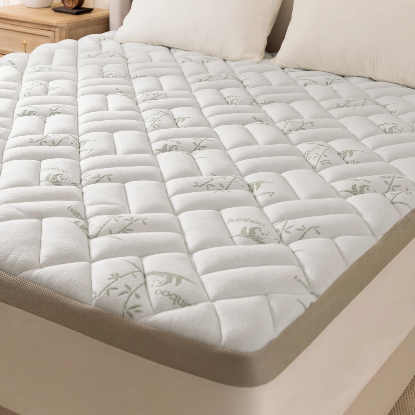 NEWDECO Queen Size Mattress Topper Cooling Viscose Made from Bamboo Thick Support Pillow Top Mattress Pad for Back Pain Relief Soft Breathable Mattress Cover with 8-18” Deep Pocket (Gray, Queen)