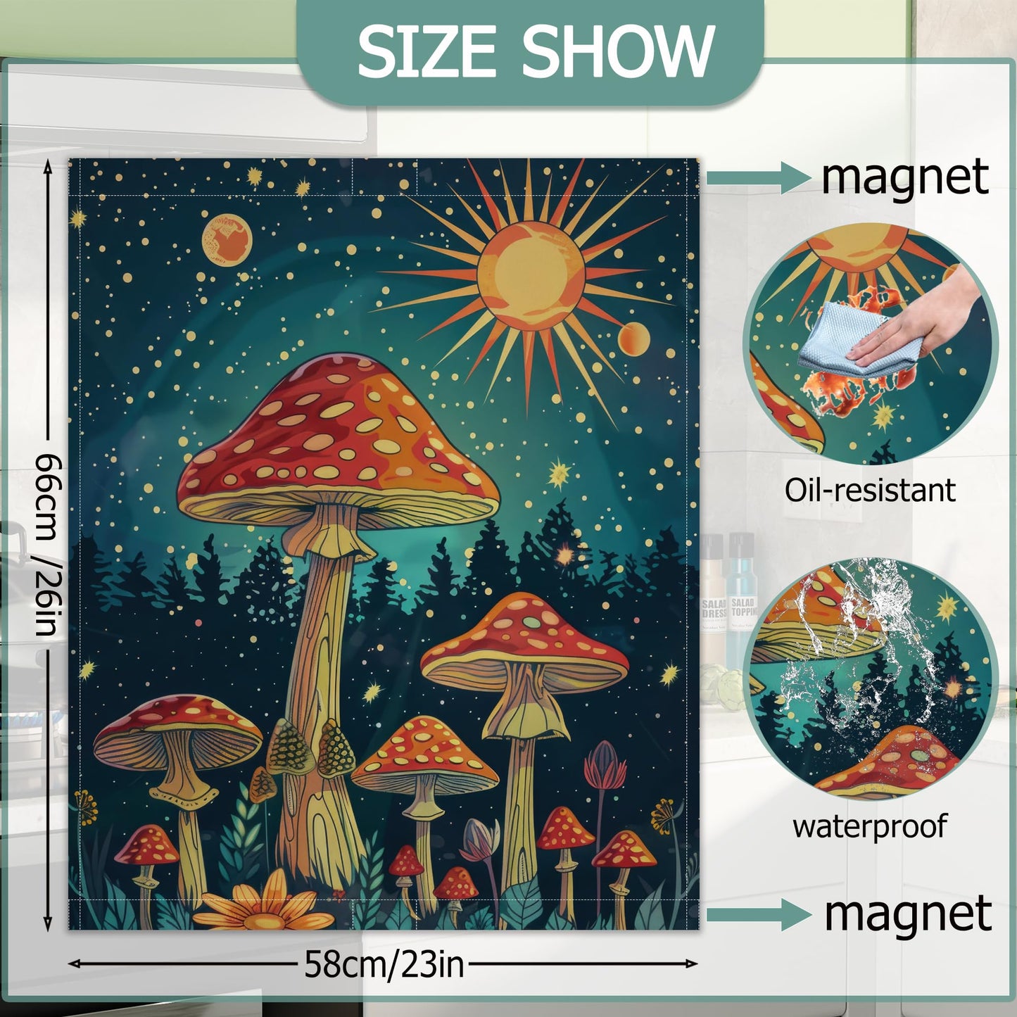 Red Mushroom Dishwasher Covers for The Front Magnetic,Starry Sky Forest Refrigerator Magnets Decoration,Reusable Dishwasher Cover Panel for Home Kitchen Decor 23x26 Inch