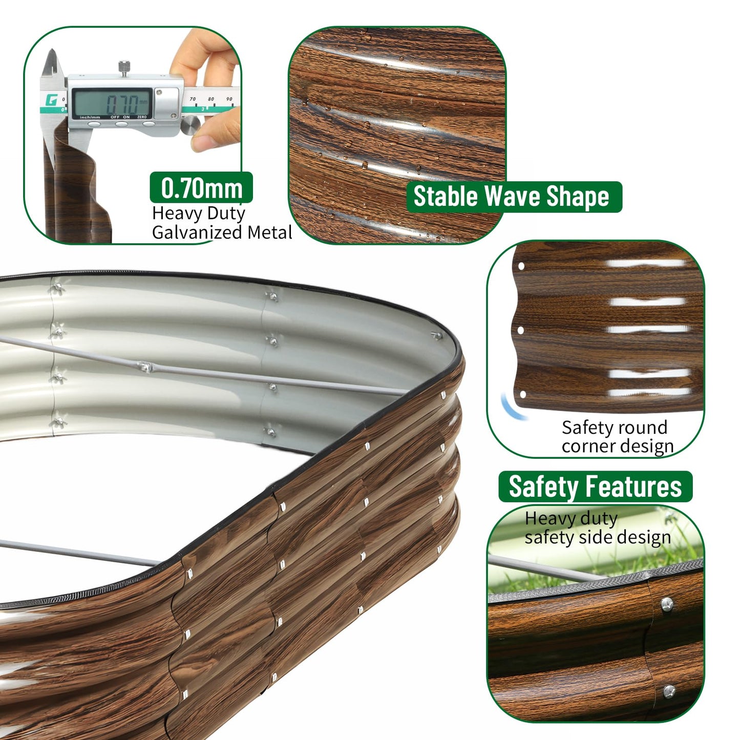 SnugNiture 2 Pcs 6x3x1ft Raised Garden Bed Kit, Outdoor Oval Metal Garden Planter, Ground Planter Box for Gardening Vegetables Flowers, Brown