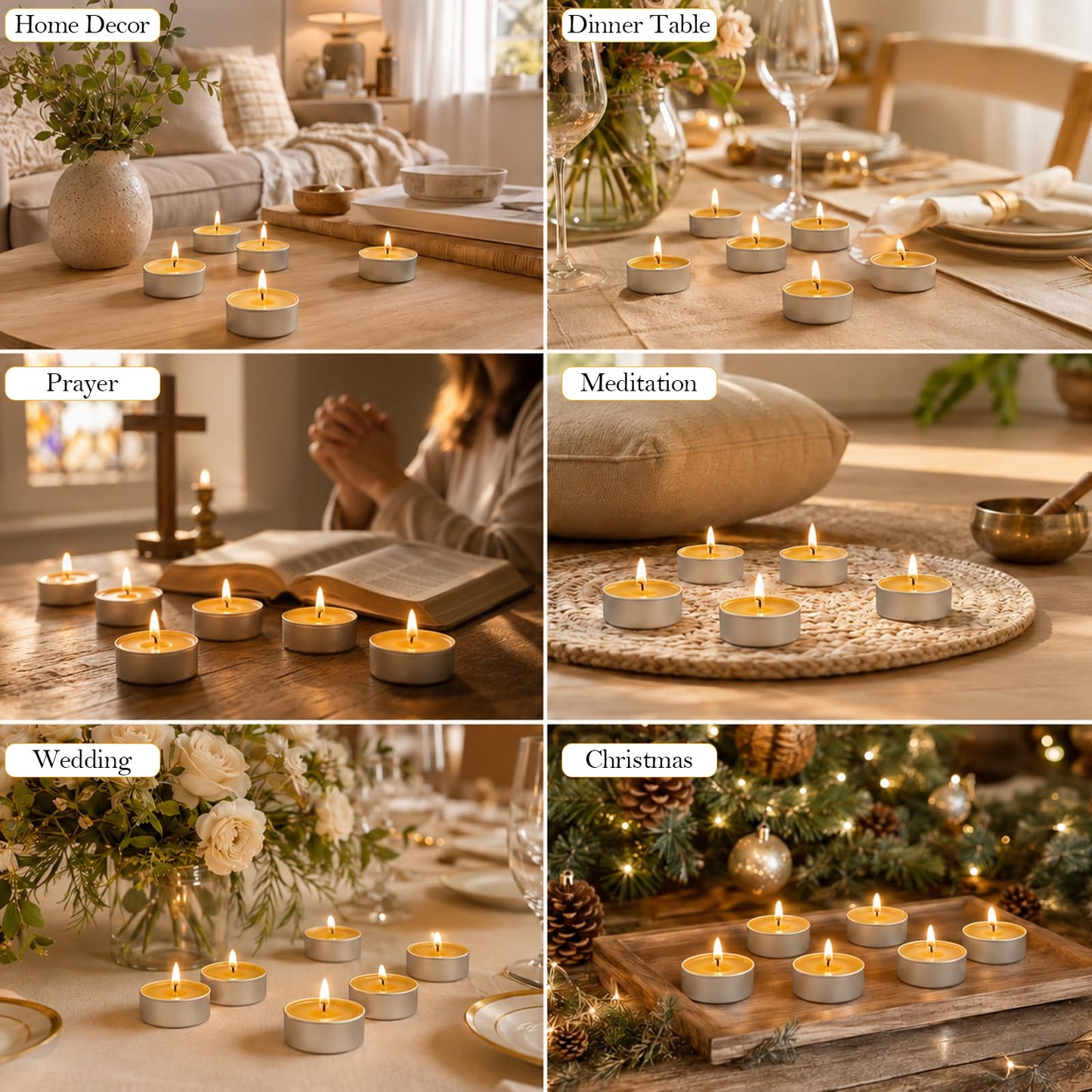 32 Pack Natural Beeswax Tealight Candles 4-5 Hour Long Burning Time