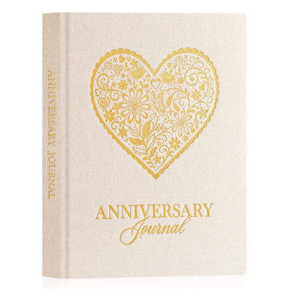 Lanpn Wedding Anniversary Journal Book, Linen Dating 1st to 70th Couple Memory Book Wedding Scrapbook, 190 Pages Love Stories Notebook Newlywed Marriage Anniversary Bridal Shower Gift, Beige