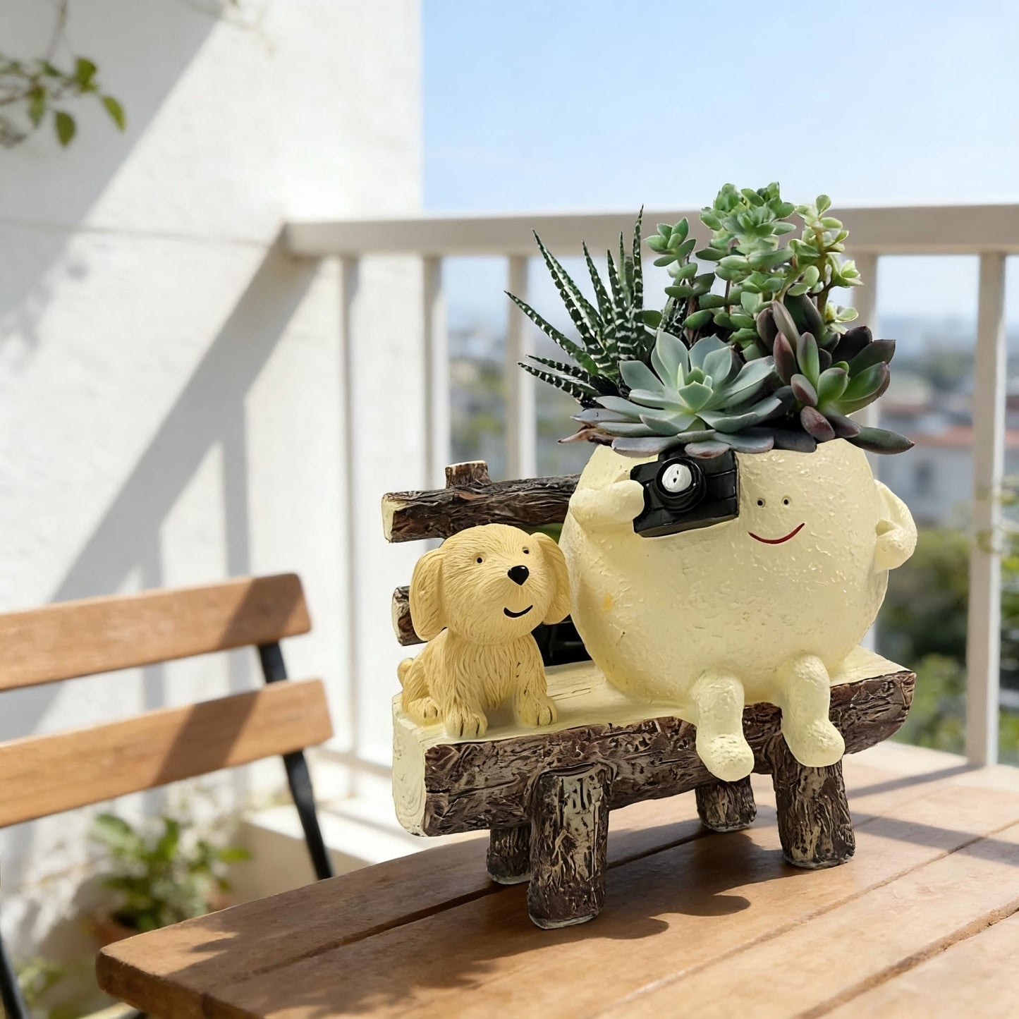 ERRSOU Smiley Face Planter Pot, Cute Funny Resin Bench Face Plant Pots with Drainage Hole, Unique Head Succulent Planter for Indoor Outdoor Flower Gifts for Plant Lovers