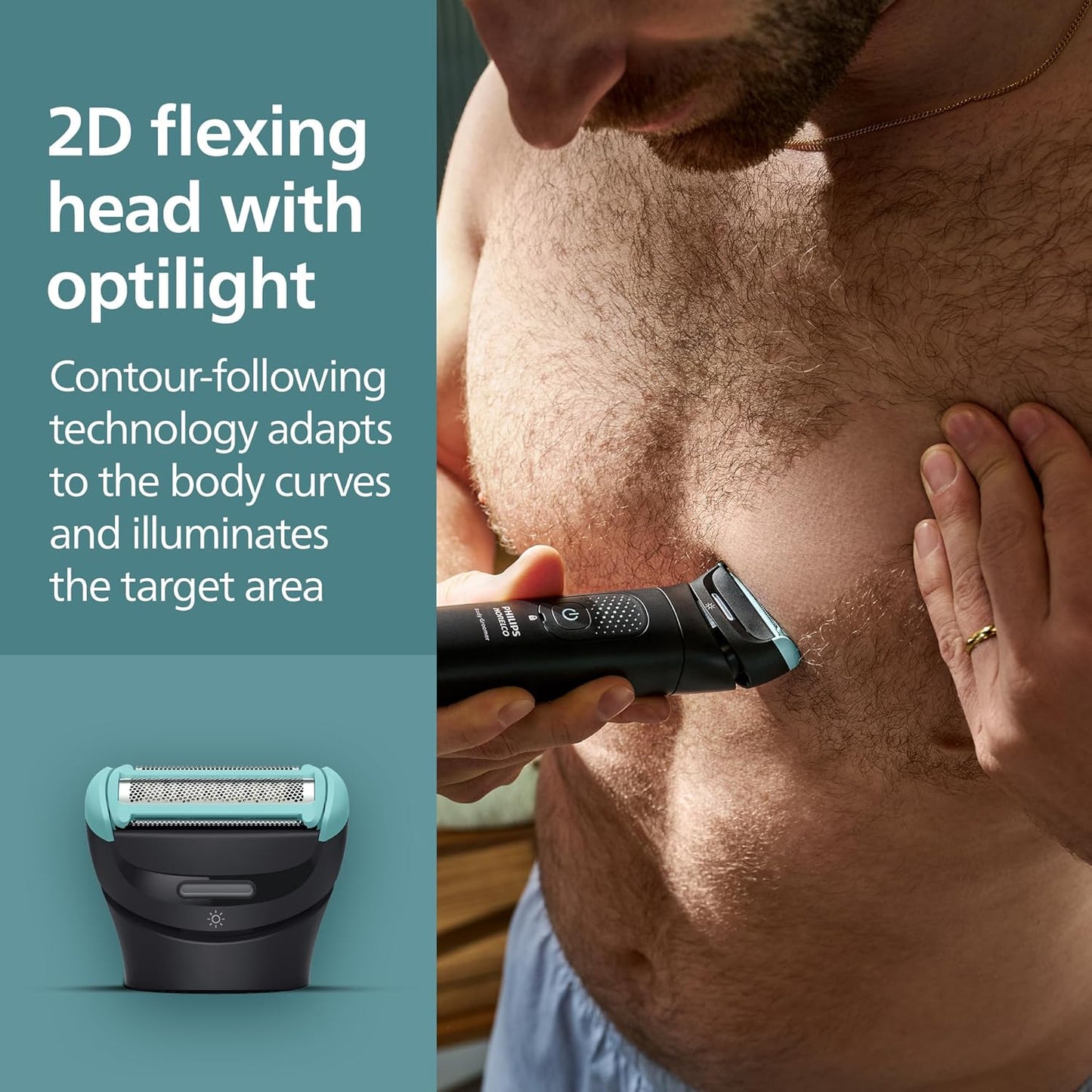 Philips Norelco Body Groomer 7000 Series, Waterproof Men's Full Body Groomer with Travel Case, Triple Protect Shave System & Body Hair Trimmer with Contour-Following 2D Flexing Head, BG7490/50