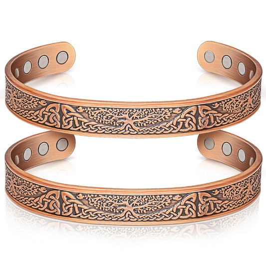 Auramag Magnetic Bangle for Women, 99.99% Pure Copper Cuff Bangle with 3500 Gauss Magnets, Copper Jewelry Gift Adjustable (Set of 2)