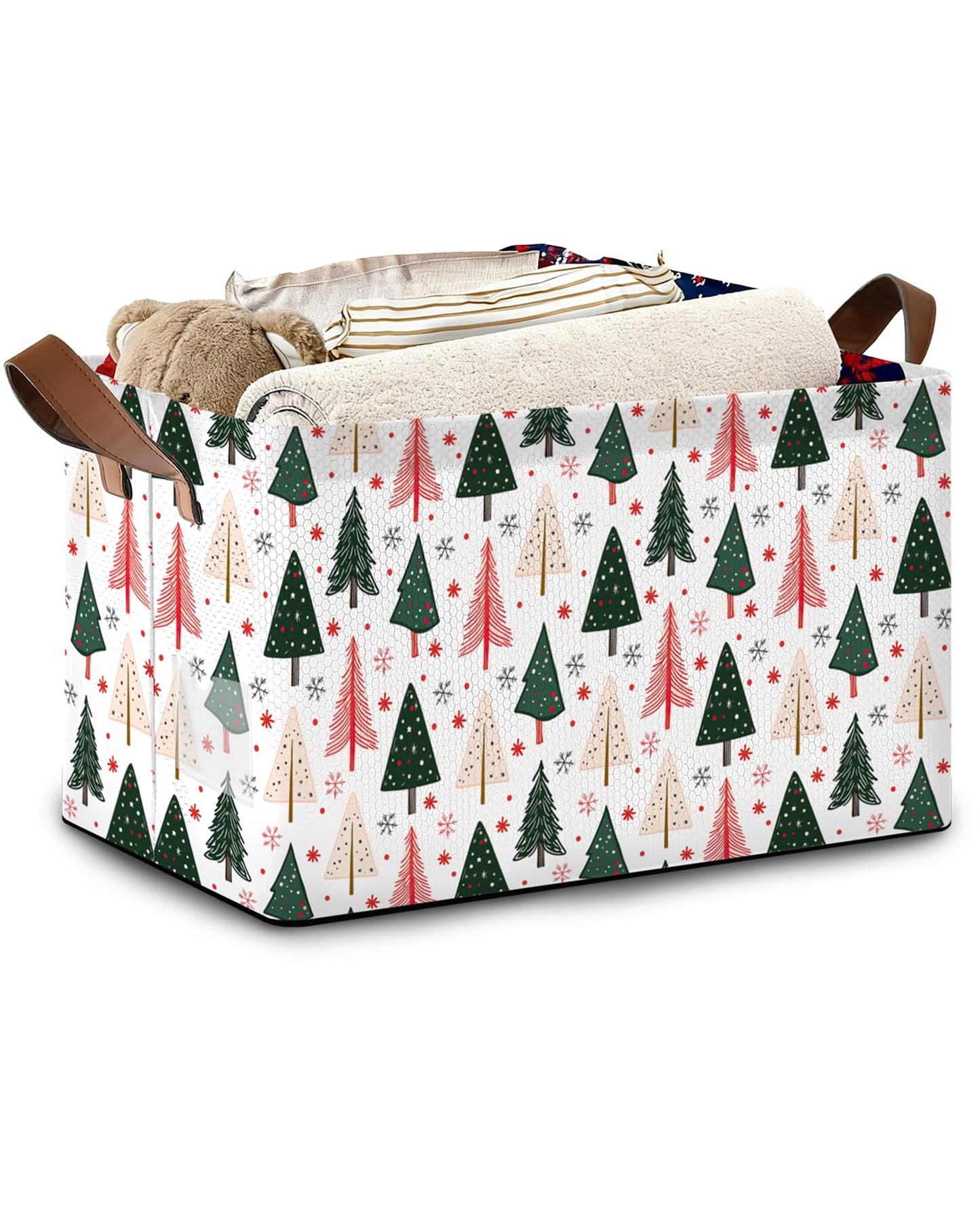 Masarua Christmas Tree Collapsible Storage Box,Winter Organizer Bin with Handles for Room Decoration,Bins Book Basket Box 17x11.5x10Inch