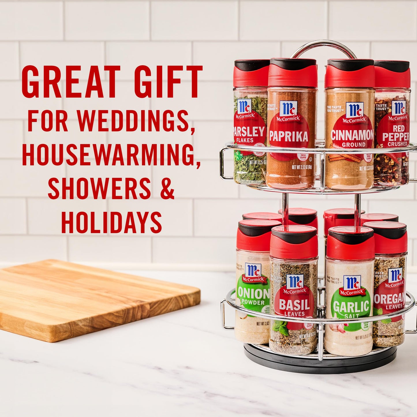 McCormick Spice Rack, Two Tier Chrome, Featuring 16 Herbs & Spices for Everyday Cooking, Great Gift for Housewarming, Wedding & Bridal Shower, 26.09 oz