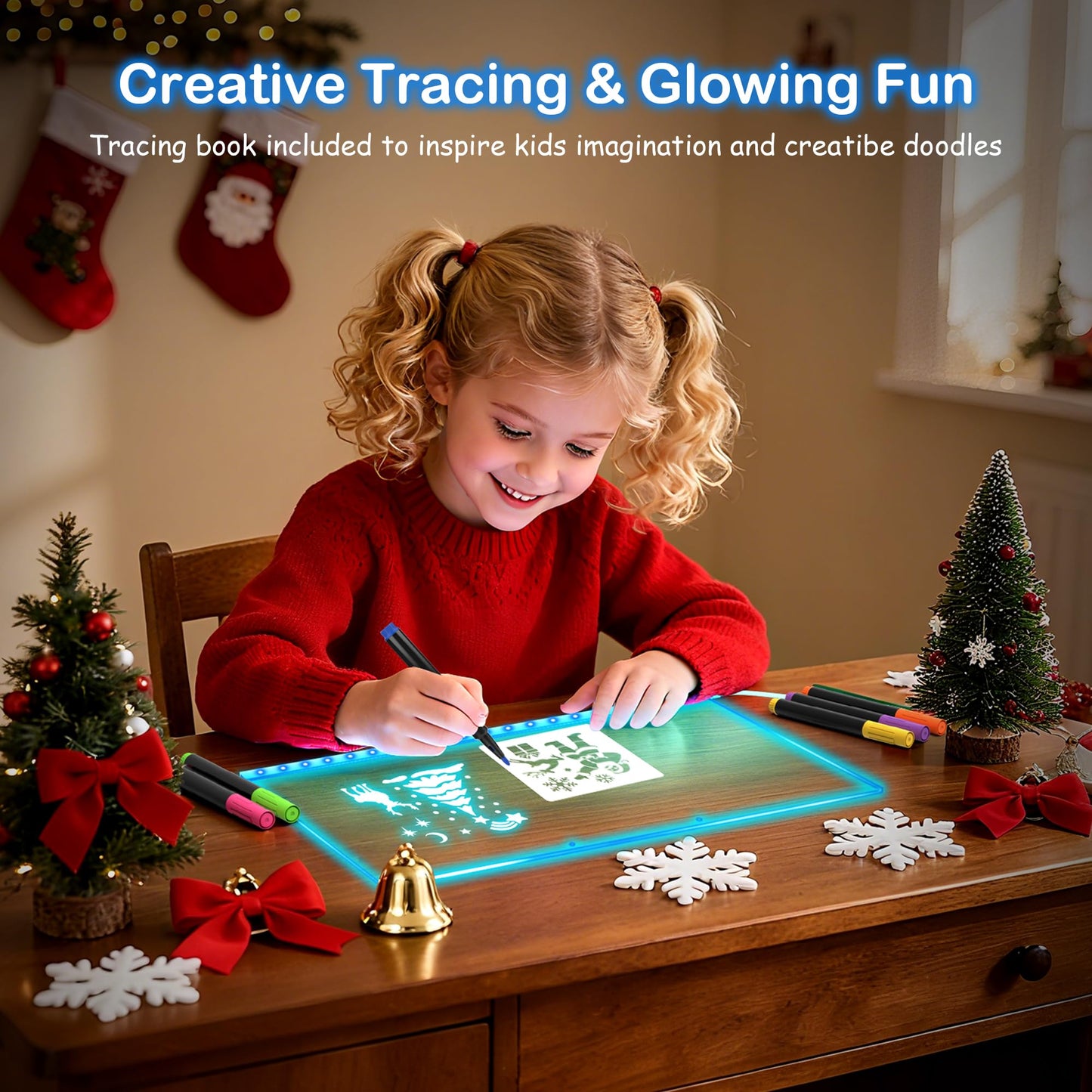 LumiBoard LED Drawing Board for Kids, 13.7"x10" Light Up Acrylic Dry Erase Led Note Board with Colors, Doodle Glow Board with Stand, Magic Drawing Tablet as Christmas & Birthday Gifts for Girls Boys