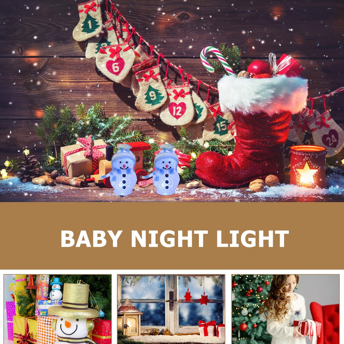Uonlytech Christmas Snowman Night Ligh, LED Light USB Night Light Mini Glowing Snowman Desktop Ornaments for Home Bedroom Christmas