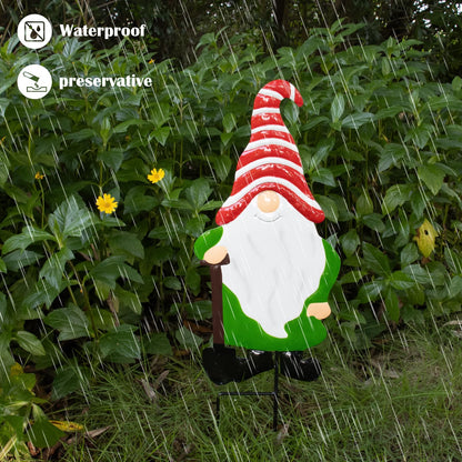 Voumsil Metal Yard Signs Decor for Rust Prevention, Yard Stakes with Gnomes for Outside Garden Yard Lawn Porch Holiday Party(Red)