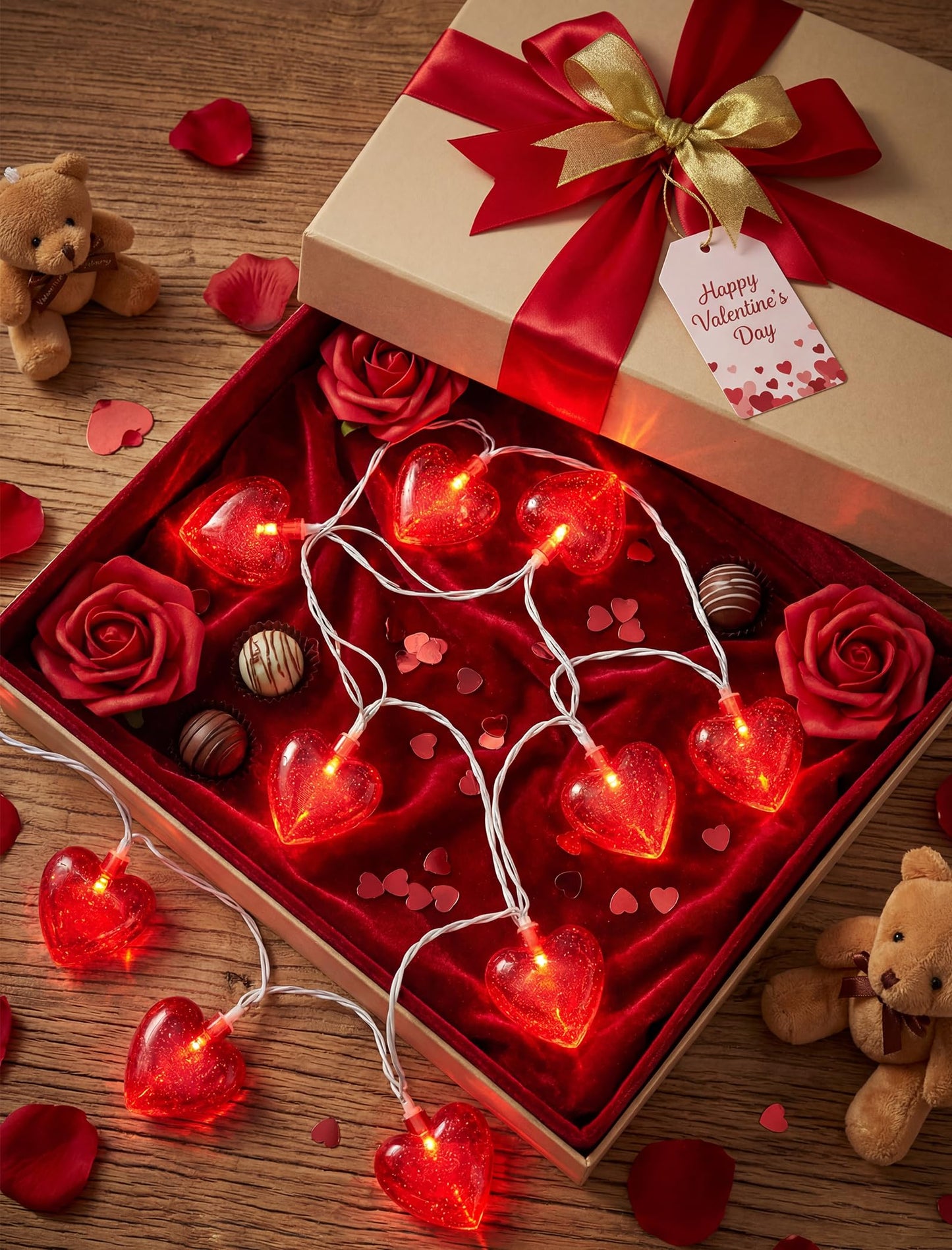 Valentines Red Heart String Lights Plug in, 8.5Ft Outdoor Valentine's Day Decorations Lights with 10 Red Glitter Heart Lights, Hanging Heart Fairy Lights for Indoor Window Wedding Birthday Party Decor