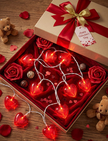 Valentines Red Heart String Lights Plug in, 8.5Ft Outdoor Valentine's Day Decorations Lights with 10 Red Glitter Heart Lights, Hanging Heart Fairy Lights for Indoor Window Wedding Birthday Party Decor