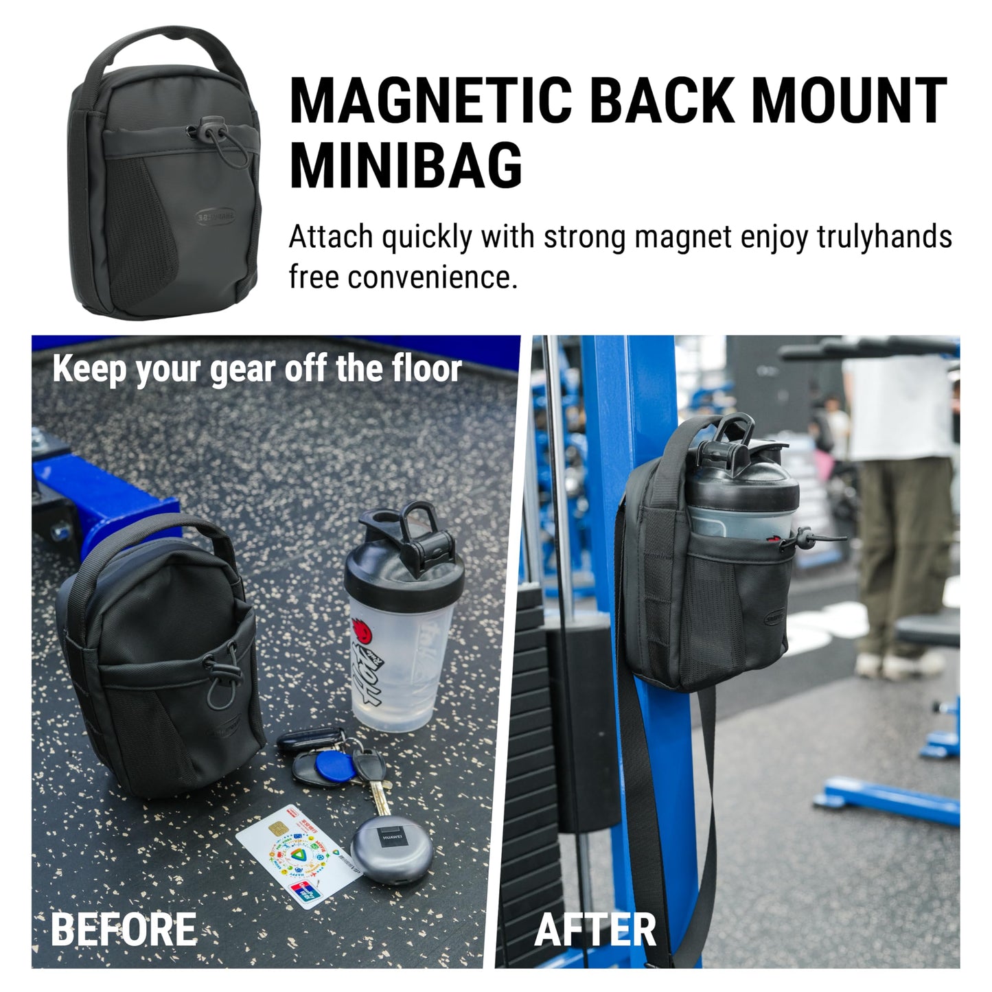 SNAPVIBE Magnetic Gym Bag with Anti-Theft Design, RFID-Blocking Anti-Theft Crossbody Bag for Men & Women, N52 Strong Magnets Clip to Racks/Golf Carts, Water-Resistant Travel/Daily use Crossbody Bag