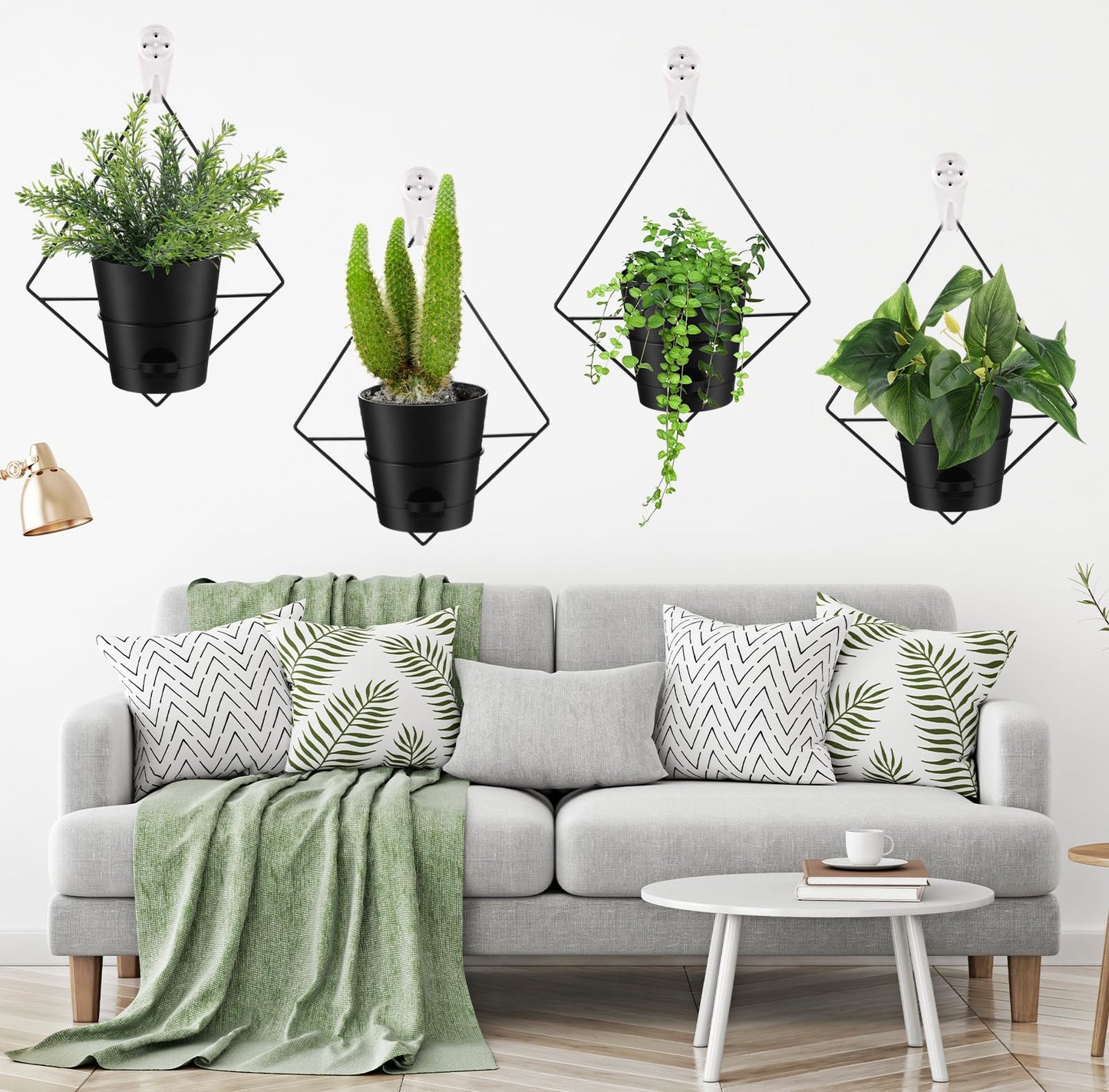 Baderke 6 Sets Wall Planters for Indoor Plants Hanging Wall Planter with Metal Holder Geometric Self Watering Wall Pots Mounted Succulent Pots, 5" Black Plant Container
