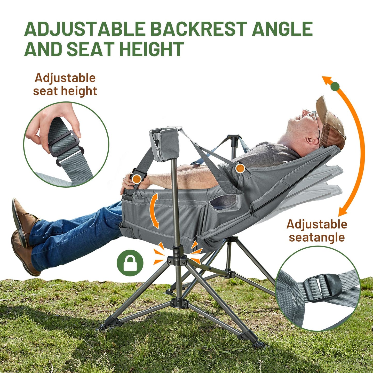 TIMBER RIDGE Hammock Camping Chair, Oversized Swinging Hammock Chair with Adjustable Back and Seat for Outdoor Lawn, Sports, Supports 400lbs, Grey