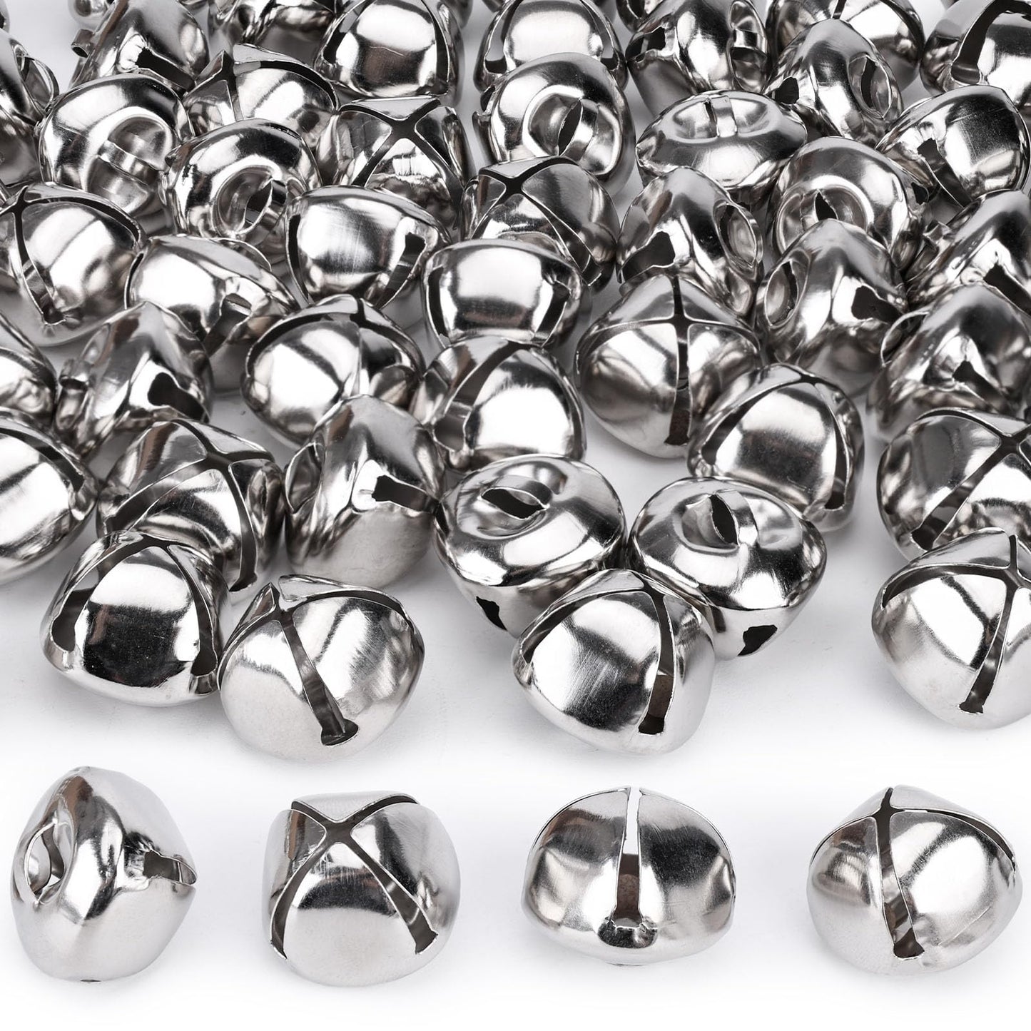 MCPINKY 300PCS Jingle Bells Bulk, 1 Inch Craft Bells for DIY Crafting, Christmas Holiday Home Decoration, Silver