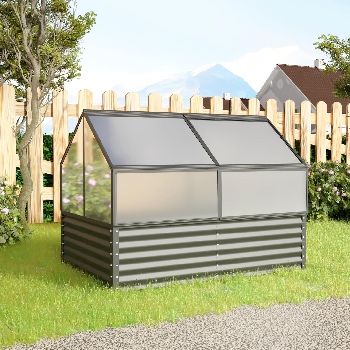 Raised Garden Bed with Greenhouse Cover, 68.7"x45"x51.5" Large Elevated Planter Box, Mini Greenhouse, Outdoor Standing Garden Bed for Vegetables, Herbs, Flowers on Patio, Balcony, Backyard