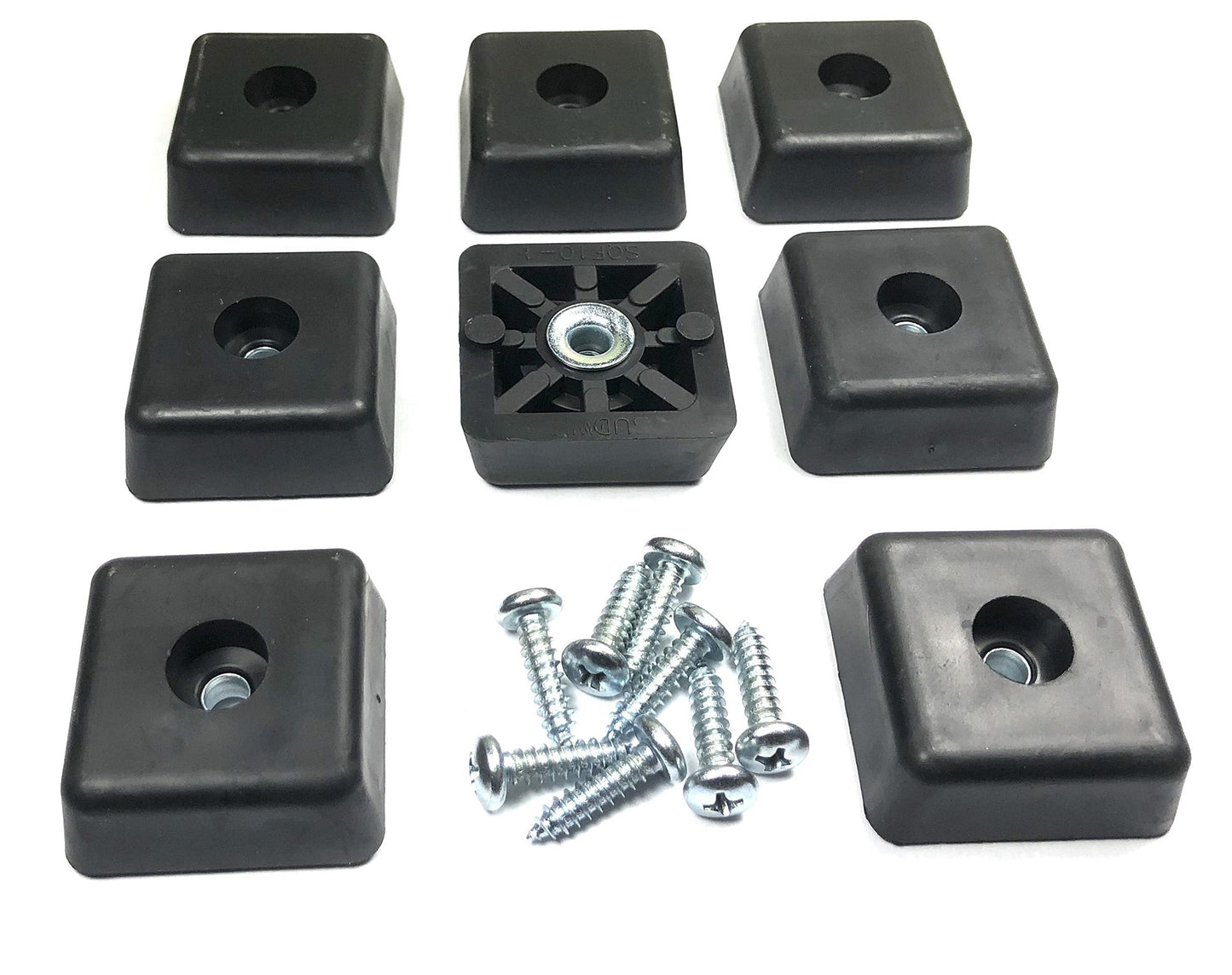 8 Large Square Rubber Feet Foot Bumpers w/Stainless Screws - .590 H X 1.500 W - Made in USA - Heavy Duty, Non Marking for Furniture, Tables, Chairs, Desks, Benches, Sofas, Chests, & Other Items.
