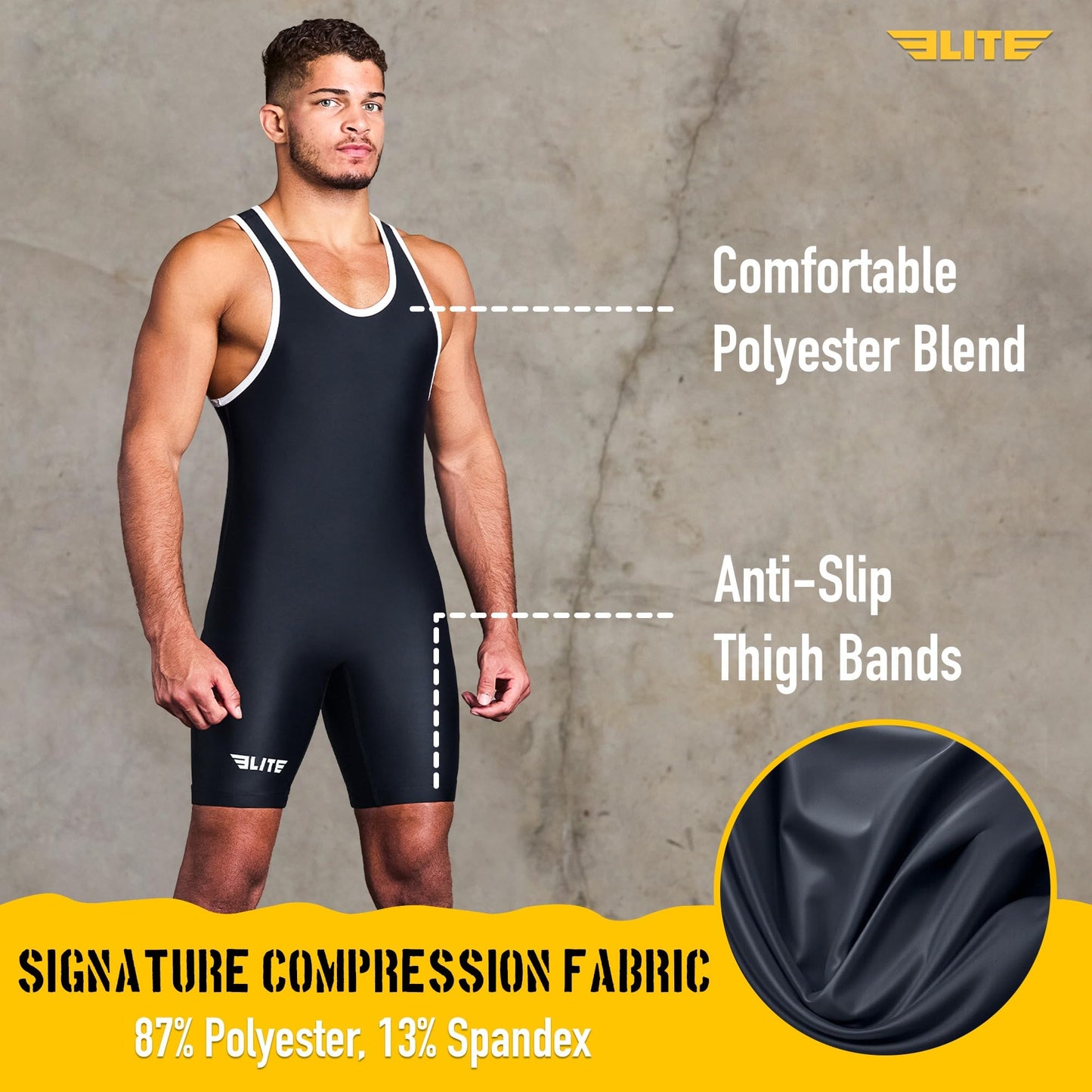 Elite Sports Men's Wrestling Singlet - Compression Powerlifting & Wrestling Uniform for MMA, BJJ, Grappling, Weightlifting