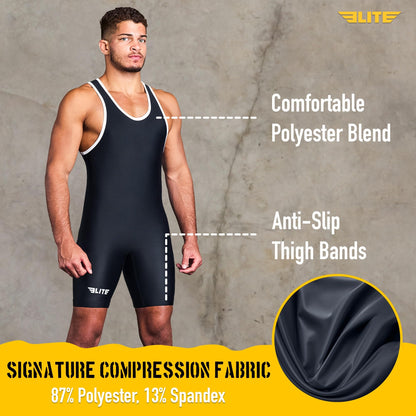 Elite Sports Men's Wrestling Singlet - Compression Powerlifting & Wrestling Uniform for MMA, BJJ, Grappling, Weightlifting