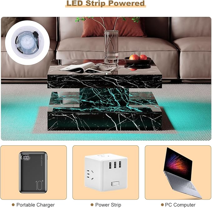 HedoAjim Black Marble LED Coffee Table